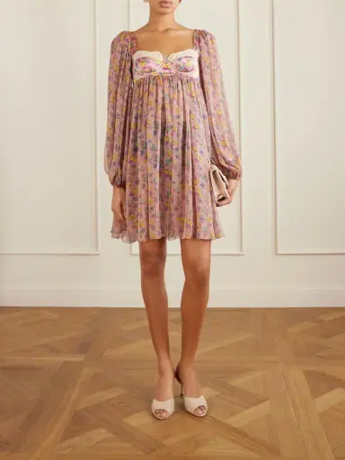 Dolce & Gabbana Lace-trimmed Floral-print Silk-blend Satin And Chiffon Mini Dress | Thumbnail 2 Dolce & Gabbana Lace-trimmed Floral-print Silk-blend Satin And Chiffon Mini Dress | Thumbnail 2