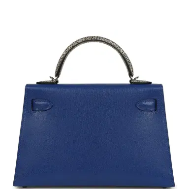 HERMÈS Hermes Kelly Sellier 20 Bleu Royal Chevre Chamkila and Ombre Varanus Salvator Lizard Touch Palladium Hardware | Thumbnail 4 HERMÈS Hermes Kelly Sellier 20 Bleu Royal Chevre Chamkila and Ombre Varanus Salvator Lizard Touch Palladium Hardware | Thumbnail 4