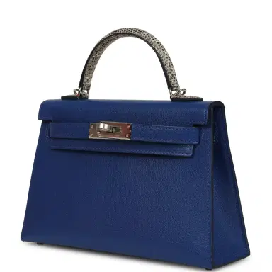 HERMÈS Hermes Kelly Sellier 20 Bleu Royal Chevre Chamkila and Ombre Varanus Salvator Lizard Touch Palladium Hardware | Thumbnail 5 HERMÈS Hermes Kelly Sellier 20 Bleu Royal Chevre Chamkila and Ombre Varanus Salvator Lizard Touch Palladium Hardware | Thumbnail 5