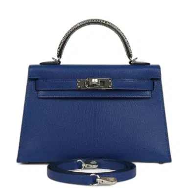 HERMÈS Hermes Kelly Sellier 20 Bleu Royal Chevre Chamkila and Ombre Varanus Salvator Lizard Touch Palladium Hardware | Thumbnail 1 HERMÈS Hermes Kelly Sellier 20 Bleu Royal Chevre Chamkila and Ombre Varanus Salvator Lizard Touch Palladium Hardware | Thumbnail 1