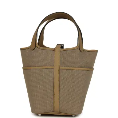 HERMÈS Hermes Picotin Cargo 18 Beiga Marfa Toile Canvas and Poussiere Swift Palladium Hardware | Thumbnail 4 HERMÈS Hermes Picotin Cargo 18 Beiga Marfa Toile Canvas and Poussiere Swift Palladium Hardware | Thumbnail 4