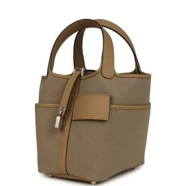 HERMÈS Hermes Picotin Cargo 18 Beiga Marfa Toile Canvas and Poussiere Swift Palladium Hardware | Thumbnail 5 HERMÈS Hermes Picotin Cargo 18 Beiga Marfa Toile Canvas and Poussiere Swift Palladium Hardware | Thumbnail 5