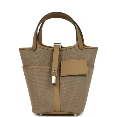 HERMÈS Hermes Picotin Cargo 18 Beiga Marfa Toile Canvas and Poussiere Swift Palladium Hardware | Thumbnail 1 HERMÈS Hermes Picotin Cargo 18 Beiga Marfa Toile Canvas and Poussiere Swift Palladium Hardware | Thumbnail 1