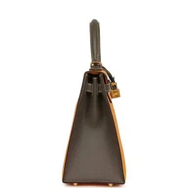 HERMÈS Pre-owned Hermes Special Order (HSS) Kelly Sellier 28 Jaune Ambre and Etoupe Epsom Brushed Gold Hardware | Thumbnail 3 HERMÈS Pre-owned Hermes Special Order (HSS) Kelly Sellier 28 Jaune Ambre and Etoupe Epsom Brushed Gold Hardware | Thumbnail 3