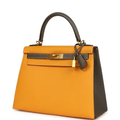 HERMÈS Pre-owned Hermes Special Order (HSS) Kelly Sellier 28 Jaune Ambre and Etoupe Epsom Brushed Gold Hardware | Thumbnail 5 HERMÈS Pre-owned Hermes Special Order (HSS) Kelly Sellier 28 Jaune Ambre and Etoupe Epsom Brushed Gold Hardware | Thumbnail 5