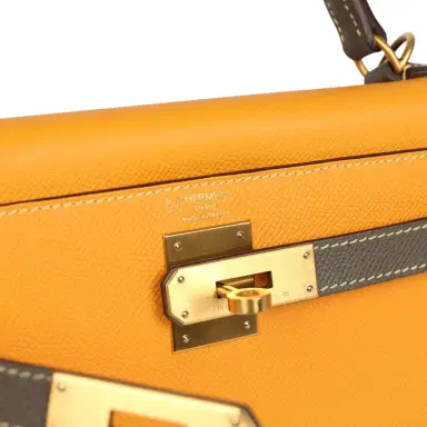 HERMÈS Pre-owned Hermes Special Order (HSS) Kelly Sellier 28 Jaune Ambre and Etoupe Epsom Brushed Gold Hardware | Thumbnail 7 HERMÈS Pre-owned Hermes Special Order (HSS) Kelly Sellier 28 Jaune Ambre and Etoupe Epsom Brushed Gold Hardware | Thumbnail 7