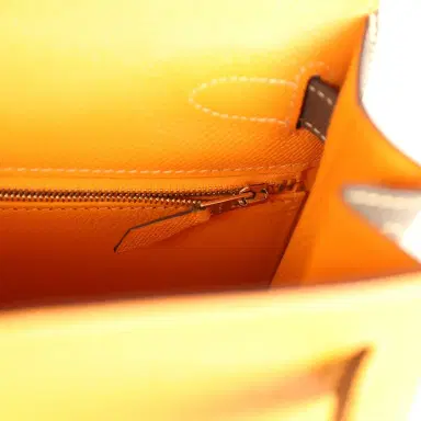 HERMÈS Pre-owned Hermes Special Order (HSS) Kelly Sellier 28 Jaune Ambre and Etoupe Epsom Brushed Gold Hardware | Thumbnail 9 HERMÈS Pre-owned Hermes Special Order (HSS) Kelly Sellier 28 Jaune Ambre and Etoupe Epsom Brushed Gold Hardware | Thumbnail 9