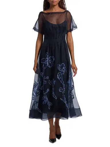 Lela Rose Women's Floral-Embroidered Organza Cocktail Dress | Thumbnail 3 Lela Rose Women's Floral-Embroidered Organza Cocktail Dress | Thumbnail 3