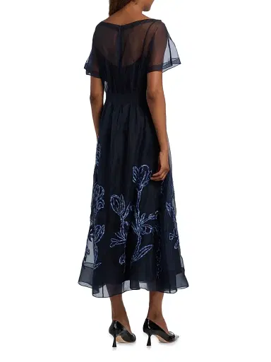Lela Rose Women's Floral-Embroidered Organza Cocktail Dress | Thumbnail 5 Lela Rose Women's Floral-Embroidered Organza Cocktail Dress | Thumbnail 5