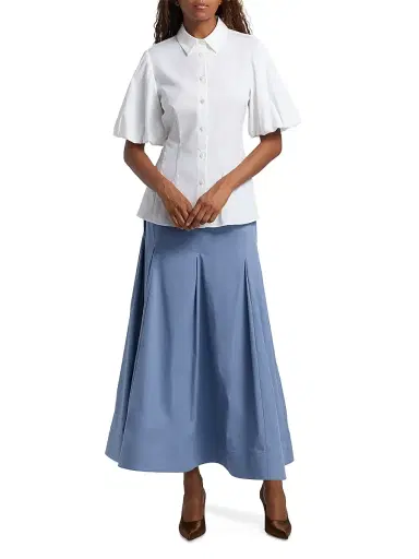 Lela Rose Women's Puff-Sleeve Cotton Poplin Shirt - White | Thumbnail 2 Lela Rose Women's Puff-Sleeve Cotton Poplin Shirt - White | Thumbnail 2