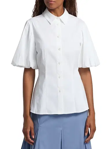 Lela Rose Women's Puff-Sleeve Cotton Poplin Shirt - White | Thumbnail 3 Lela Rose Women's Puff-Sleeve Cotton Poplin Shirt - White | Thumbnail 3