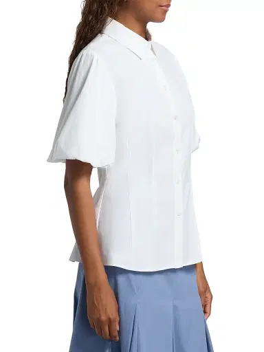 Lela Rose Women's Puff-Sleeve Cotton Poplin Shirt - White | Thumbnail 4 Lela Rose Women's Puff-Sleeve Cotton Poplin Shirt - White | Thumbnail 4