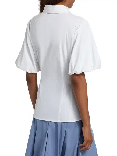 Lela Rose Women's Puff-Sleeve Cotton Poplin Shirt - White | Thumbnail 5 Lela Rose Women's Puff-Sleeve Cotton Poplin Shirt - White | Thumbnail 5