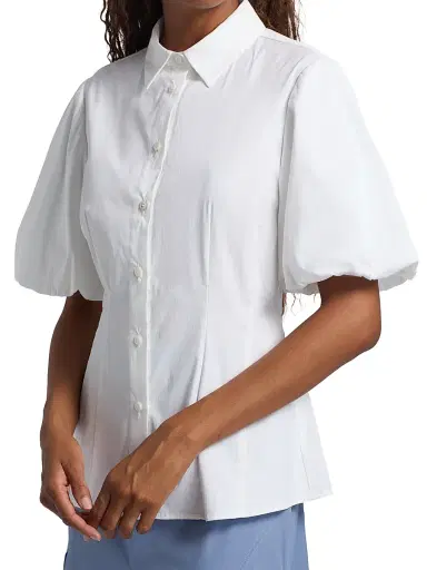Lela Rose Women's Puff-Sleeve Cotton Poplin Shirt - White | Thumbnail 6 Lela Rose Women's Puff-Sleeve Cotton Poplin Shirt - White | Thumbnail 6