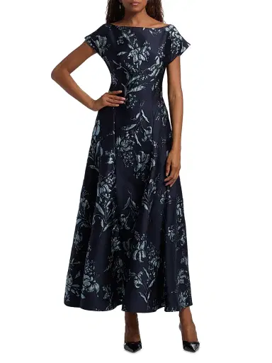 Lela Rose Women's Metallic Floral Jacquard Cocktail Dress | Thumbnail 2 Lela Rose Women's Metallic Floral Jacquard Cocktail Dress | Thumbnail 2