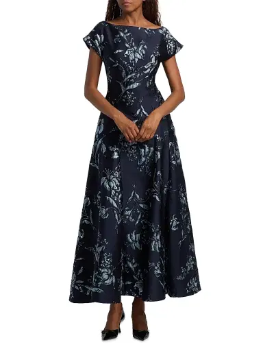 Lela Rose Women's Metallic Floral Jacquard Cocktail Dress | Thumbnail 3 Lela Rose Women's Metallic Floral Jacquard Cocktail Dress | Thumbnail 3