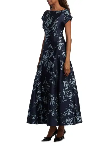Lela Rose Women's Metallic Floral Jacquard Cocktail Dress | Thumbnail 4 Lela Rose Women's Metallic Floral Jacquard Cocktail Dress | Thumbnail 4