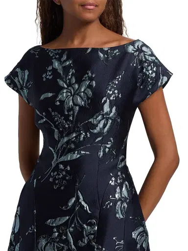 Lela Rose Women's Metallic Floral Jacquard Cocktail Dress | Thumbnail 6 Lela Rose Women's Metallic Floral Jacquard Cocktail Dress | Thumbnail 6
