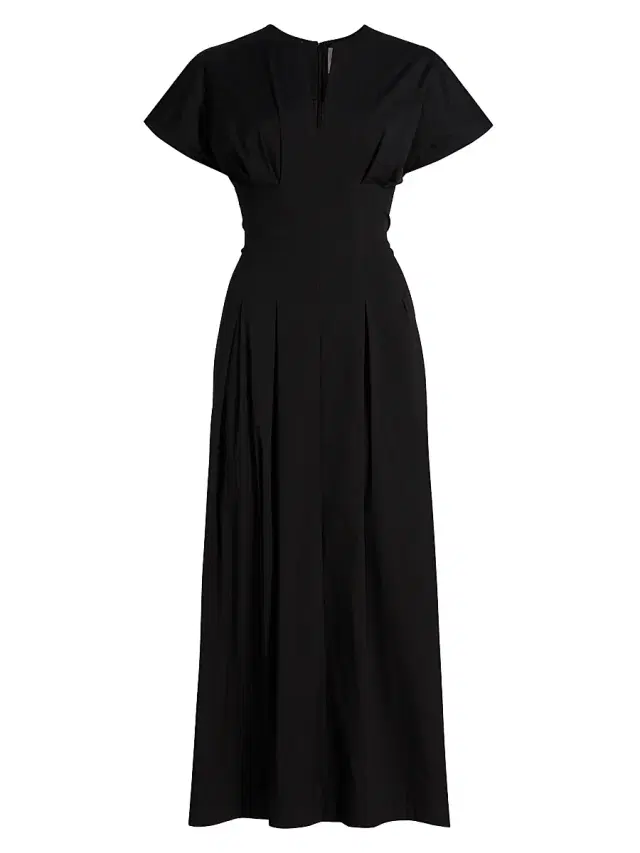 Women's Smocked Back Cotton Poplin Midi-Dress - Black Women's Smocked Back Cotton Poplin Midi-Dress - Black