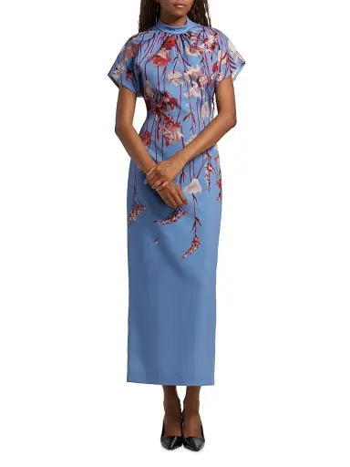 Lela Rose Women's Stella Floral Crêpe Midi-Dress - Cornflower Multi | Thumbnail 2 Lela Rose Women's Stella Floral Crêpe Midi-Dress - Cornflower Multi | Thumbnail 2