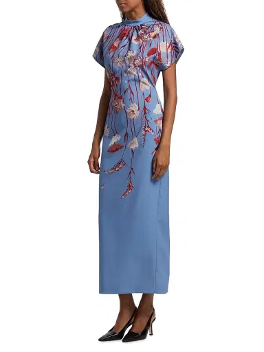 Lela Rose Women's Stella Floral Crêpe Midi-Dress - Cornflower Multi | Thumbnail 4 Lela Rose Women's Stella Floral Crêpe Midi-Dress - Cornflower Multi | Thumbnail 4