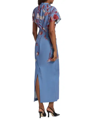 Lela Rose Women's Stella Floral Crêpe Midi-Dress - Cornflower Multi | Thumbnail 5 Lela Rose Women's Stella Floral Crêpe Midi-Dress - Cornflower Multi | Thumbnail 5