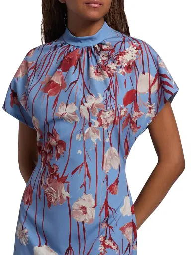 Lela Rose Women's Stella Floral Crêpe Midi-Dress - Cornflower Multi | Thumbnail 6 Lela Rose Women's Stella Floral Crêpe Midi-Dress - Cornflower Multi | Thumbnail 6