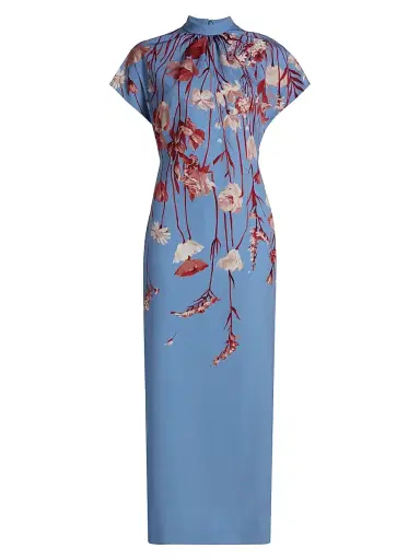 Lela Rose Women's Stella Floral Crêpe Midi-Dress - Cornflower Multi | Thumbnail 1 Lela Rose Women's Stella Floral Crêpe Midi-Dress - Cornflower Multi | Thumbnail 1