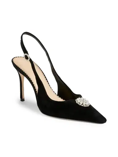 Cinq à Sept Women's Claire 5MM Crystal Brooch Suede Slingback Pumps - Black | Thumbnail 2 Cinq à Sept Women's Claire 5MM Crystal Brooch Suede Slingback Pumps - Black | Thumbnail 2