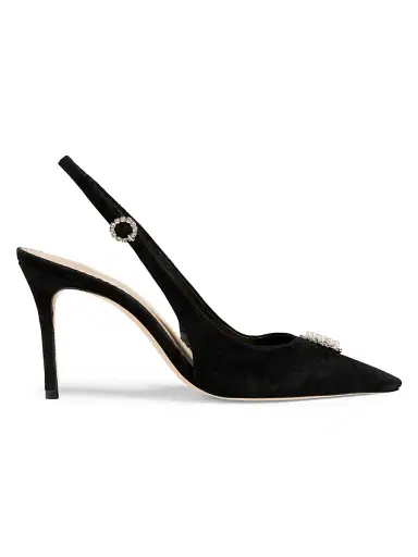 Cinq à Sept Women's Claire 5MM Crystal Brooch Suede Slingback Pumps - Black | Thumbnail 1 Cinq à Sept Women's Claire 5MM Crystal Brooch Suede Slingback Pumps - Black | Thumbnail 1