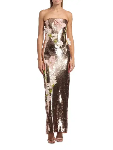 Monique Lhuillier Women's Sequined Floral Embroidered Column Gown - Rose Gold | Thumbnail 3 Monique Lhuillier Women's Sequined Floral Embroidered Column Gown - Rose Gold | Thumbnail 3