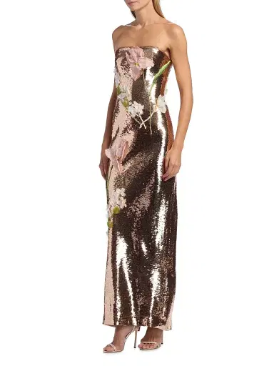 Monique Lhuillier Women's Sequined Floral Embroidered Column Gown - Rose Gold | Thumbnail 4 Monique Lhuillier Women's Sequined Floral Embroidered Column Gown - Rose Gold | Thumbnail 4