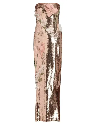 Monique Lhuillier Women's Sequined Floral Embroidered Column Gown - Rose Gold | Thumbnail 1 Monique Lhuillier Women's Sequined Floral Embroidered Column Gown - Rose Gold | Thumbnail 1