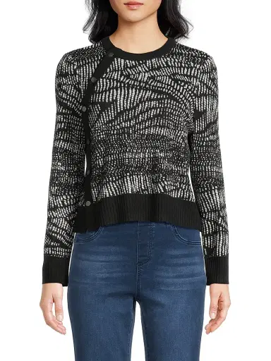 Misook Women's Abstract Animal Print Soft Knit Sweater - Black White - Size XXL | Thumbnail 3 Misook Women's Abstract Animal Print Soft Knit Sweater - Black White - Size XXL | Thumbnail 3