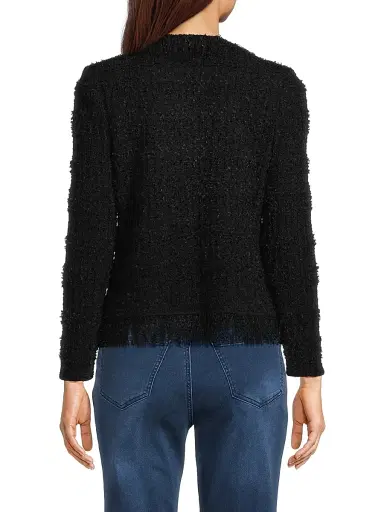Misook Women's Eyelash Fringe-Trim Knit Jacket - Black | Thumbnail 5 Misook Women's Eyelash Fringe-Trim Knit Jacket - Black | Thumbnail 5