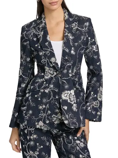 Cinq à Sept Women's Cheyenne Embellished Embroidered Denim Blazer - Indigo Multi | Thumbnail 3 Cinq à Sept Women's Cheyenne Embellished Embroidered Denim Blazer - Indigo Multi | Thumbnail 3