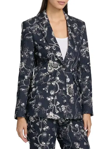 Cinq à Sept Women's Cheyenne Embellished Embroidered Denim Blazer - Indigo Multi | Thumbnail 4 Cinq à Sept Women's Cheyenne Embellished Embroidered Denim Blazer - Indigo Multi | Thumbnail 4