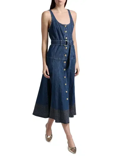 Cinq à Sept Women's Kehlani Denim Belted Midi-Dress - Tide | Thumbnail 2 Cinq à Sept Women's Kehlani Denim Belted Midi-Dress - Tide | Thumbnail 2