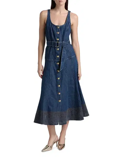 Cinq à Sept Women's Kehlani Denim Belted Midi-Dress - Tide | Thumbnail 3 Cinq à Sept Women's Kehlani Denim Belted Midi-Dress - Tide | Thumbnail 3