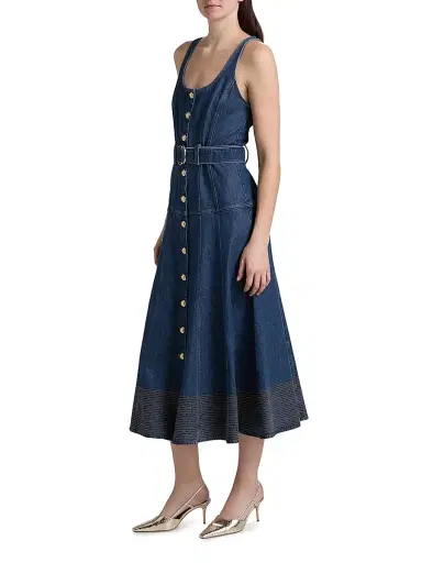 Cinq à Sept Women's Kehlani Denim Belted Midi-Dress - Tide | Thumbnail 4 Cinq à Sept Women's Kehlani Denim Belted Midi-Dress - Tide | Thumbnail 4