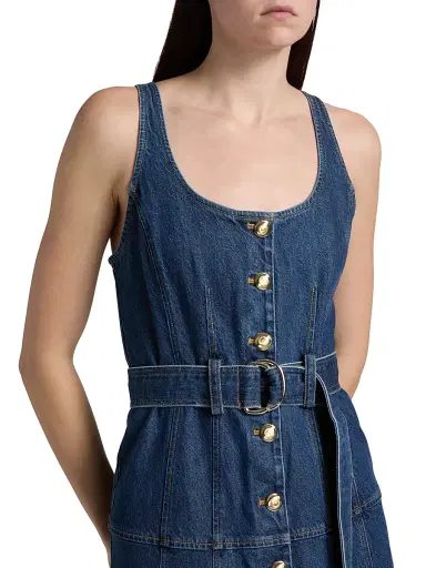 Cinq à Sept Women's Kehlani Denim Belted Midi-Dress - Tide | Thumbnail 6 Cinq à Sept Women's Kehlani Denim Belted Midi-Dress - Tide | Thumbnail 6
