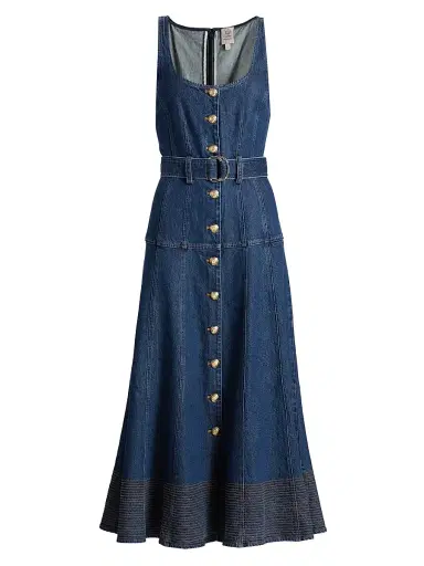 Cinq à Sept Women's Kehlani Denim Belted Midi-Dress - Tide | Thumbnail 1 Cinq à Sept Women's Kehlani Denim Belted Midi-Dress - Tide | Thumbnail 1