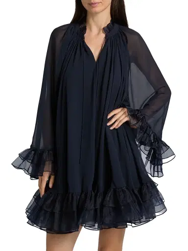 Cinq à Sept Women's Clairette Ruffled Minidress - Navy | Thumbnail 3 Cinq à Sept Women's Clairette Ruffled Minidress - Navy | Thumbnail 3