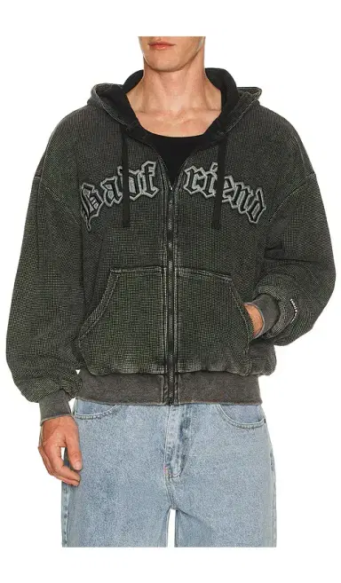 Badfriend Waffle Knit Full Zip Hoodie | Thumbnail 1 Badfriend Waffle Knit Full Zip Hoodie | Thumbnail 1