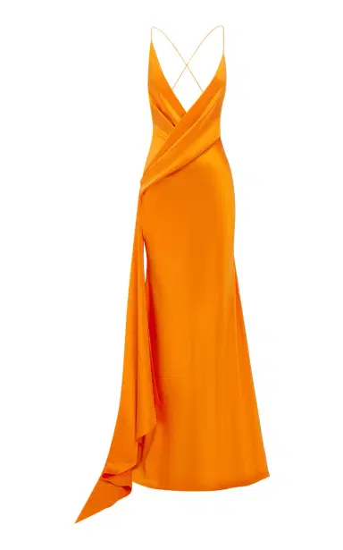 Alex Perry Bikini Wrap Asymmetric Gown W/ Sash In Silk Satin | Thumbnail 1 Alex Perry Bikini Wrap Asymmetric Gown W/ Sash In Silk Satin | Thumbnail 1