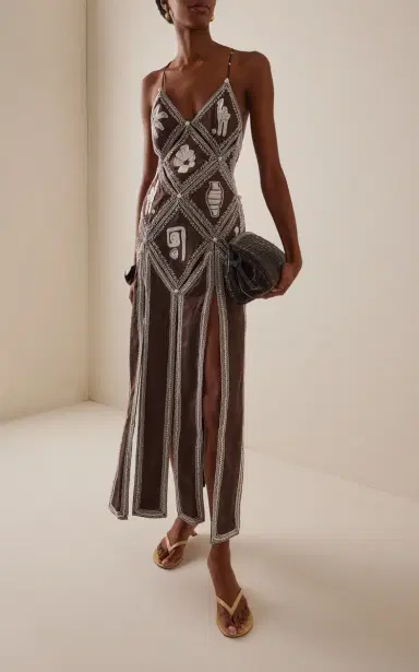 ALÉMAIS Leandra Embroidered Linen-Silk Midi Dress | Thumbnail 2 ALÉMAIS Leandra Embroidered Linen-Silk Midi Dress | Thumbnail 2