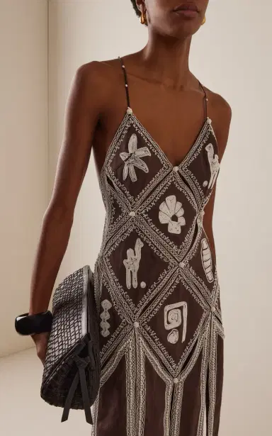ALÉMAIS Leandra Embroidered Linen-Silk Midi Dress | Thumbnail 3 ALÉMAIS Leandra Embroidered Linen-Silk Midi Dress | Thumbnail 3