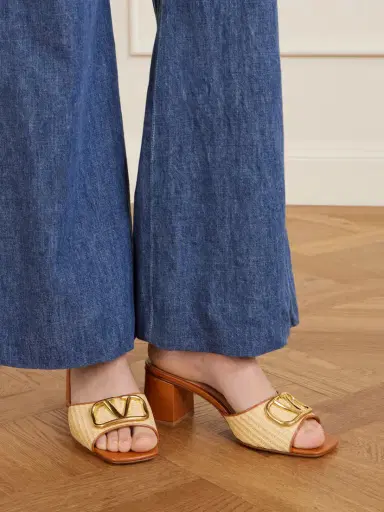 Valentino Garavani Vlogo Leather-trimmed Raffia Sandals | Thumbnail 2 Valentino Garavani Vlogo Leather-trimmed Raffia Sandals | Thumbnail 2