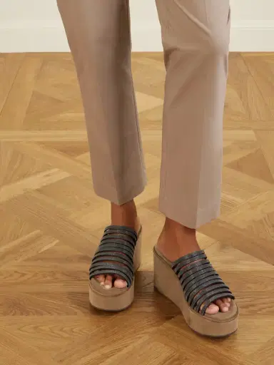 Brunello Cucinelli 80 Embellished Suede Platform Mules | Thumbnail 2 Brunello Cucinelli 80 Embellished Suede Platform Mules | Thumbnail 2