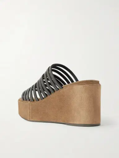 Brunello Cucinelli 80 Embellished Suede Platform Mules | Thumbnail 3 Brunello Cucinelli 80 Embellished Suede Platform Mules | Thumbnail 3
